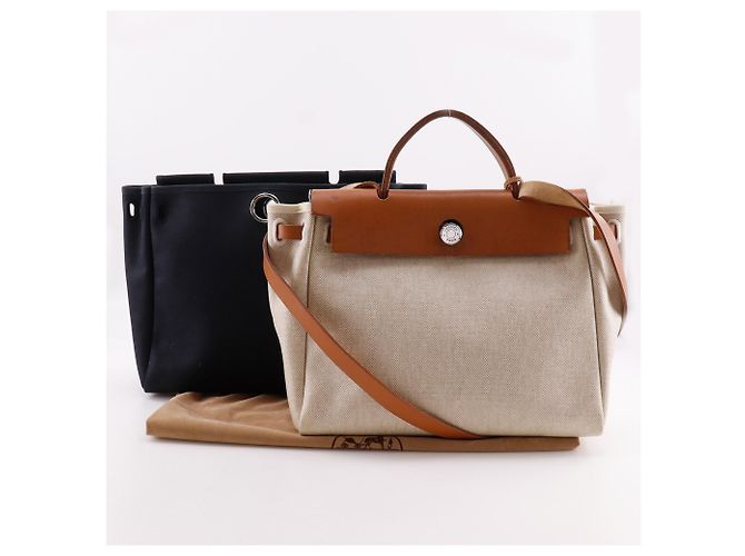 Hermès Hermes Herbag PM Schultertasche Schwarz Beige - Ansicht 20