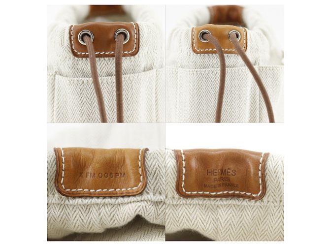 Hermès Pochette Hermes Foolby 20 in Beige Toile Chevron - vista 9