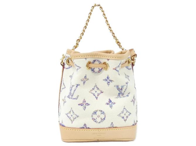 Borsa a Spalla Louis Vuitton Tweed Monogram Multicolor Nano Noe Bianco - vista 2