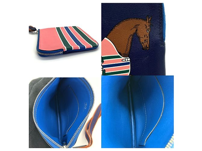 Hermès Pochette in pelle Hermes Carre Pocket Rosa Blu navy - vista 4