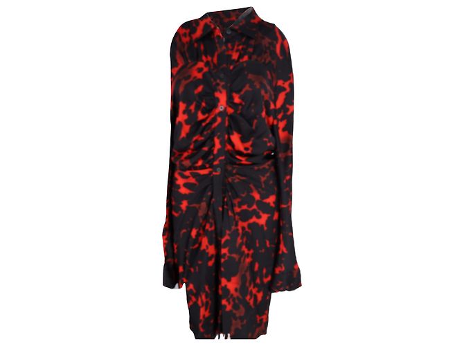 Abito arricciato stampato Dries Van Noten in raso multicolore - vista 3