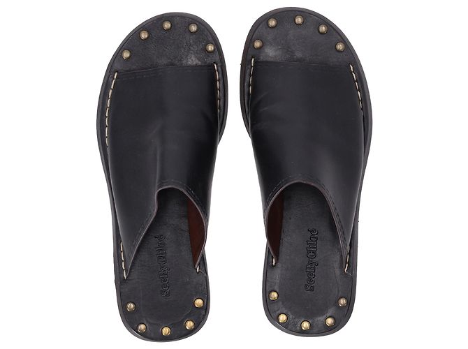 Sandali slide See by Chloé in pelle nera con borchie Nero - vista 6