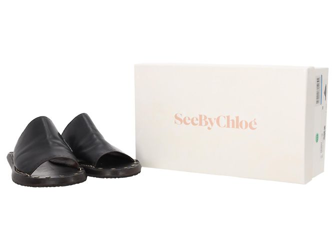 Sandali slide See by Chloé in pelle nera con borchie Nero - vista 7
