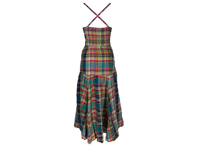 Abito lungo a quadri Polo Ralph Lauren in lino multicolore - vista 3