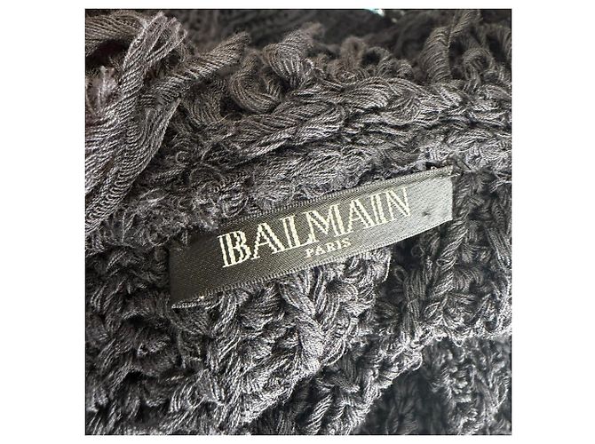 Cárdigan con flecos Balmain en algodón negro - vista 7