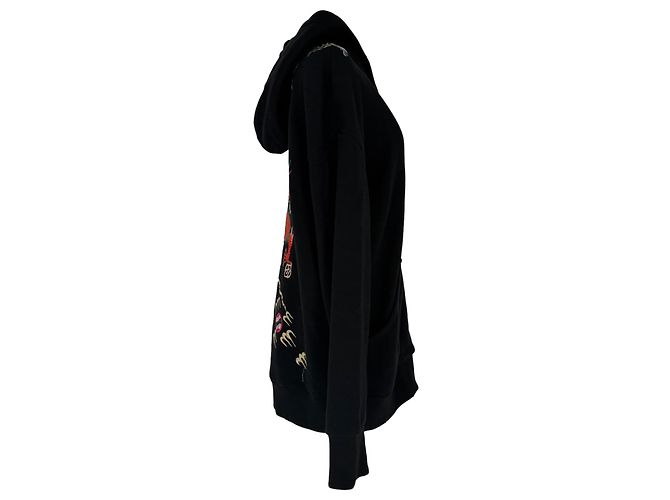 Felpa con cappuccio e zip Gucci con logo ricamato in cotone nero - vista 4