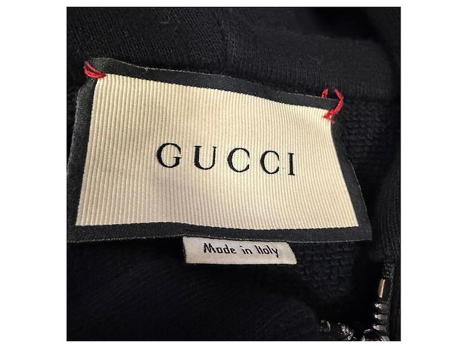 Felpa con cappuccio e zip Gucci con logo ricamato in cotone nero - vista 6