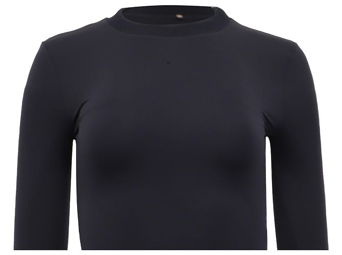 Sportmax Langarm-T-Shirt mit Rundhalsausschnitt aus schwarzer Polyamid - Ansicht 2