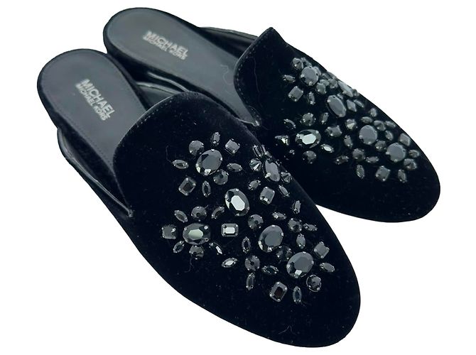 Mule Michael Kors con decorazioni in cristallo in velluto nero - vista 5