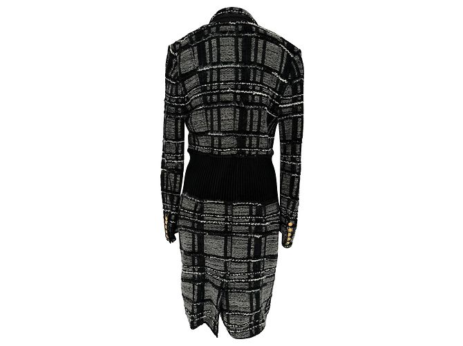 Abrigo de tweed a cuadros de doble botonadura Balmain en viscosa gris - vista 3