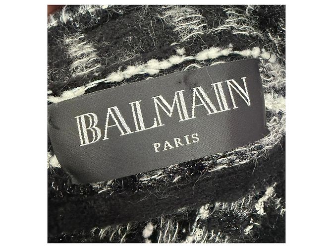 Abrigo de tweed a cuadros de doble botonadura Balmain en viscosa gris - vista 7