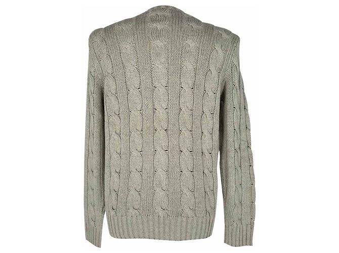 Polo Ralph Lauren Strickpullover aus grauer Seide mit Zopfmuster Braun Rot - Ansicht 4