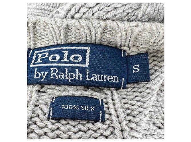 Polo Ralph Lauren Strickpullover aus grauer Seide mit Zopfmuster Braun Rot - Ansicht 6