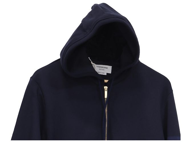 Felpa con cappuccio e zip 4-Bar in cotone blu navy Thom Browne - vista 2