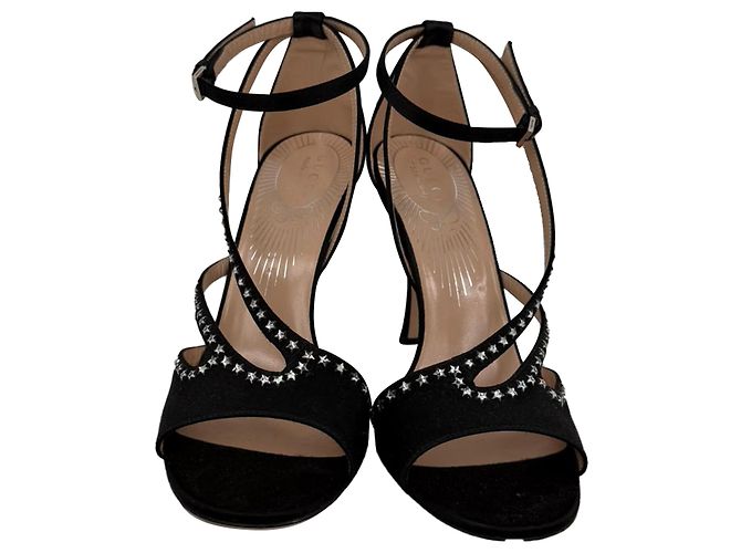 Sandali Gucci GG con decorazioni a stella in raso nero - vista 2