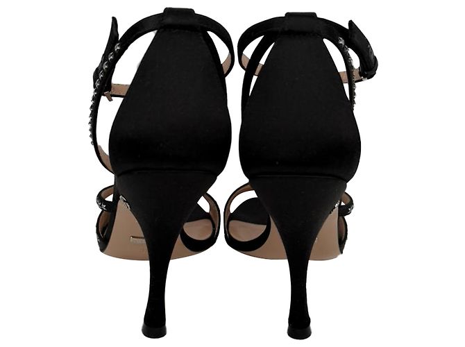Sandali Gucci GG con decorazioni a stella in raso nero - vista 3
