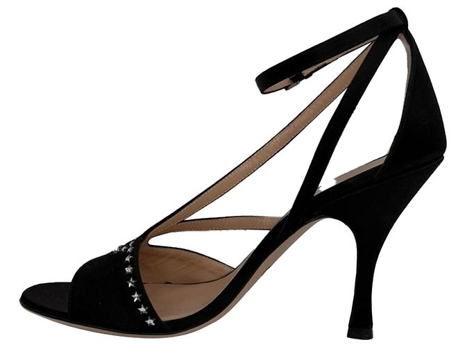 Sandali Gucci GG con decorazioni a stella in raso nero - vista 4