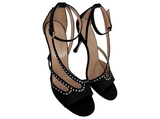 Sandali Gucci GG con decorazioni a stella in raso nero - vista 5