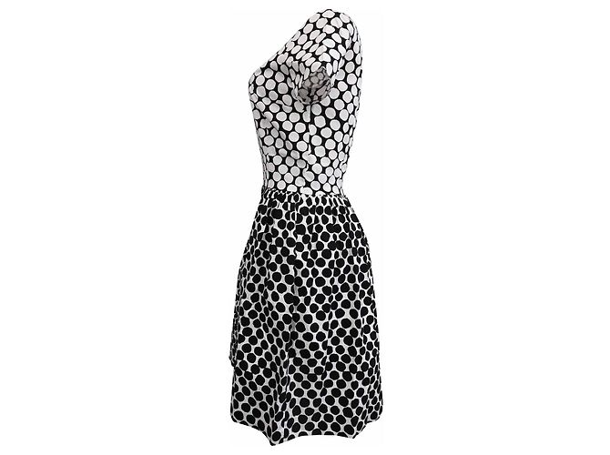 Abito midi a pois Oscar De La Renta in cotone bianco e nero - vista 2