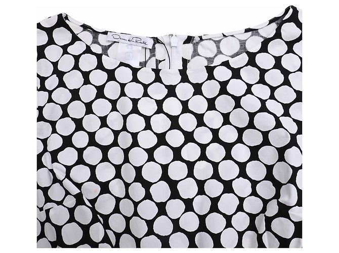 Abito midi a pois Oscar De La Renta in cotone bianco e nero - vista 5