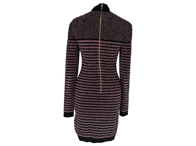 Mini abito in bouclé a righe metallizzate Balmain in viscosa multicolore - vista 3