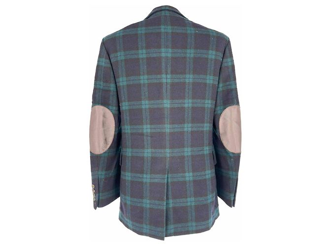 Ralph Lauren Elbow Patch Work Plaid Jacket in Navy Blue Wool - view 2