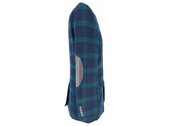 Ralph Lauren Elbow Patch Work Plaid Jacket in Navy Blue Wool - view 3