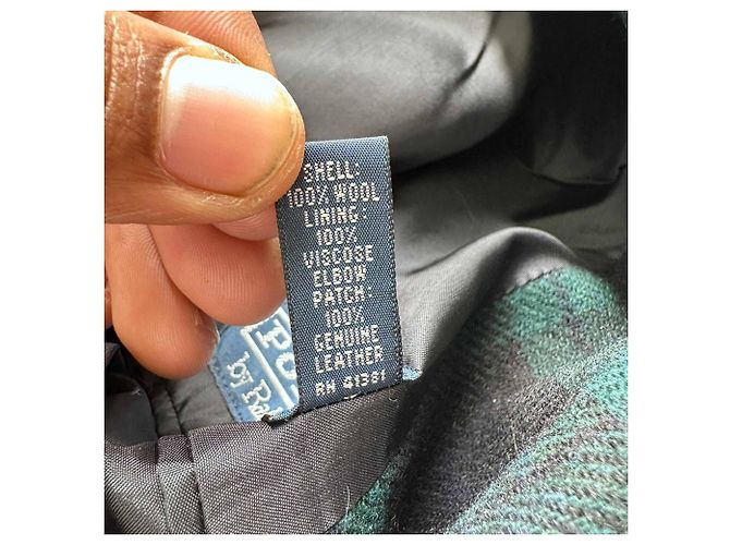 Ralph Lauren Elbow Patch Work Plaid Jacket in Navy Blue Wool - view 8
