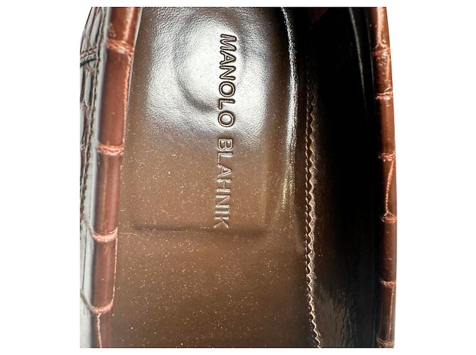 Mocassini Manolo Blahnik Ralone in pelle marrone effetto coccodrillo Rosso - vista 10