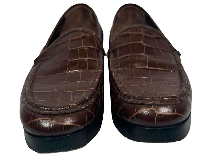 Mocassini Manolo Blahnik Ralone in pelle marrone effetto coccodrillo Rosso - vista 2