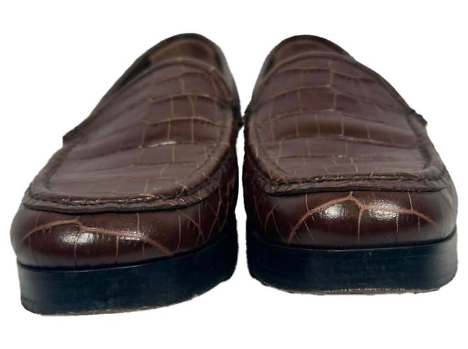 Mocassini Manolo Blahnik Ralone in pelle marrone effetto coccodrillo Rosso - vista 3