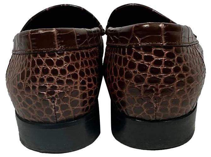 Mocassini Manolo Blahnik Ralone in pelle marrone effetto coccodrillo Rosso - vista 4