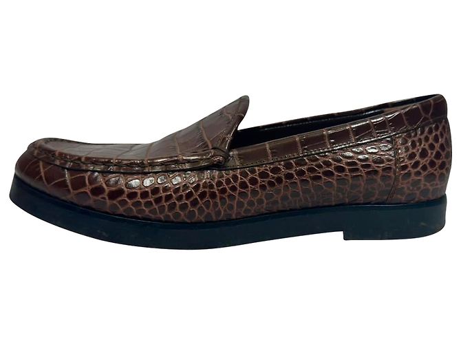 Mocassini Manolo Blahnik Ralone in pelle marrone effetto coccodrillo Rosso - vista 5
