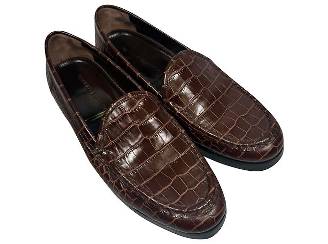 Mocassini Manolo Blahnik Ralone in pelle marrone effetto coccodrillo Rosso - vista 6