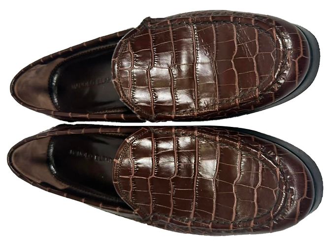 Mocassini Manolo Blahnik Ralone in pelle marrone effetto coccodrillo Rosso - vista 7