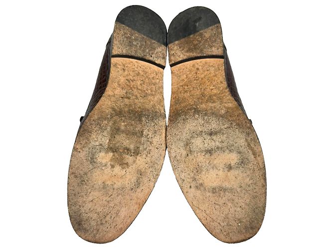 Mocassini Manolo Blahnik Ralone in pelle marrone effetto coccodrillo Rosso - vista 8