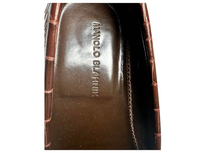 Mocassini Manolo Blahnik Ralone in pelle marrone effetto coccodrillo Rosso - vista 9