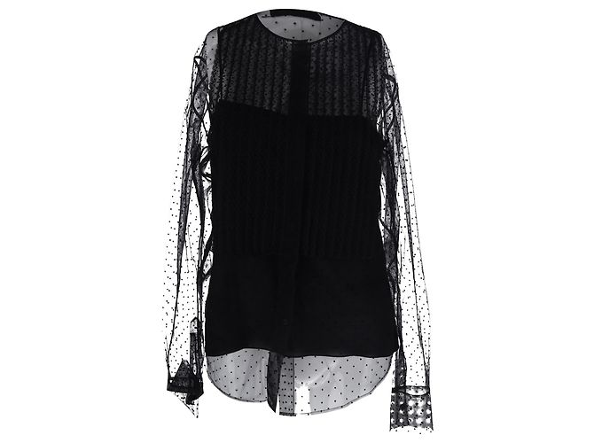Camicetta Christian Dior in mesh con scollo girocollo in seta nera Nero - vista 2