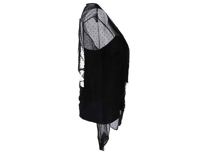Camicetta Christian Dior in mesh con scollo girocollo in seta nera Nero - vista 3