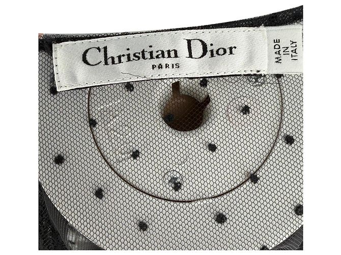 Camicetta Christian Dior in mesh con scollo girocollo in seta nera Nero - vista 5