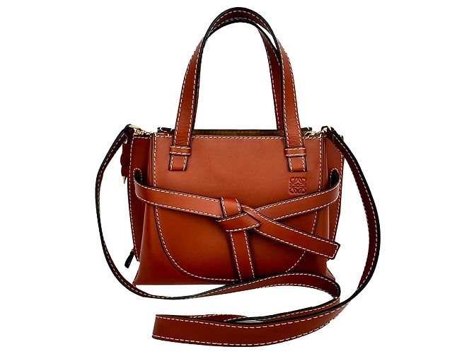 Mini Gate Tote Loewe in pelle marrone Rosso - vista 2