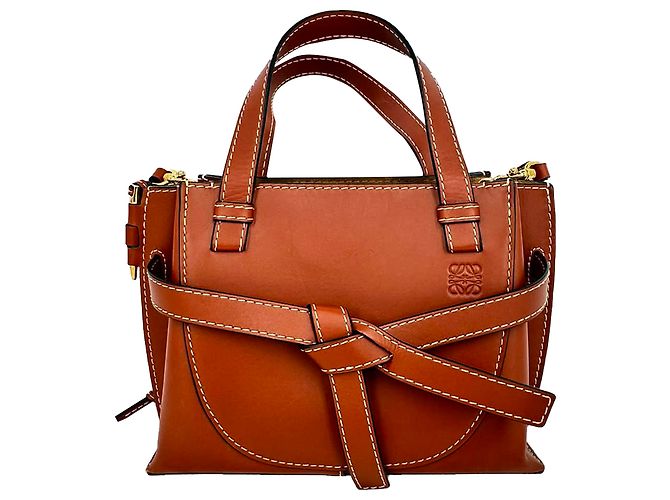 Mini Gate Tote Loewe in pelle marrone Rosso - vista 3