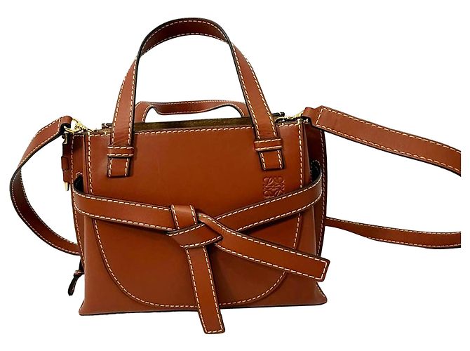 Mini Gate Tote Loewe in pelle marrone Rosso - vista 8