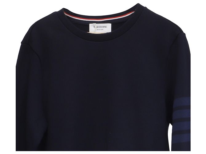 Thom Browne Sweatshirt mit 4 Streifen aus Navy Blue Baumwolle Blau Marineblau - Ansicht 2