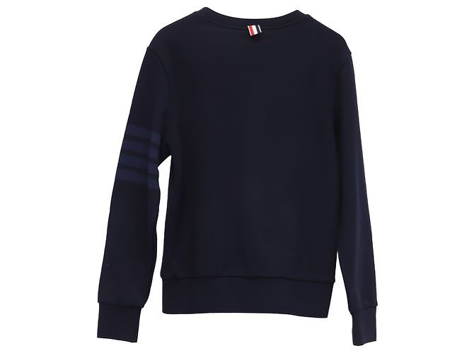 Thom Browne Sweatshirt mit 4 Streifen aus Navy Blue Baumwolle Blau Marineblau - Ansicht 3