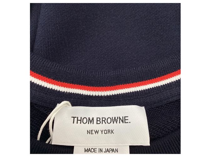 Thom Browne Sweatshirt mit 4 Streifen aus Navy Blue Baumwolle Blau Marineblau - Ansicht 7