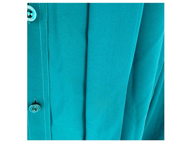 Camicetta Gucci in seta blu con bottoni e fiocco - vista 2