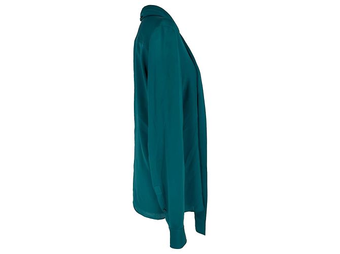 Camicetta Gucci in seta blu con bottoni e fiocco - vista 3