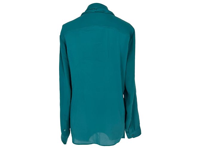 Camicetta Gucci in seta blu con bottoni e fiocco - vista 4