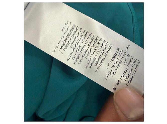 Camicetta Gucci in seta blu con bottoni e fiocco - vista 8